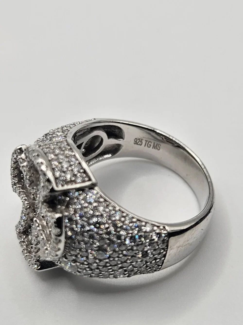 Iced Out 3.40ctw Moissanite Cross Men’s Ring .925 Silver Sz 9